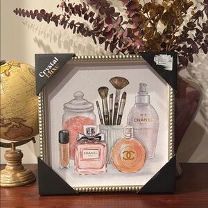 Beauty Essentials Art Print with Pink and Gold Hues